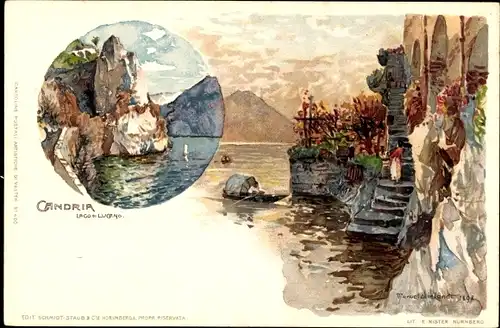 Künstler Litho Wielandt, Manuel, Gandria Kanton Tessin, Lago di Lugano, Felsen