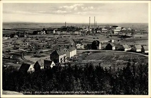 Ak Chojnów Haynau Schlesien, Gesamtansicht, Hindenburgturm, Papierfabrik