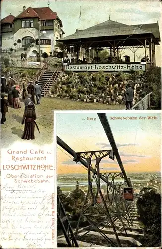 Ak Dresden Nordost Loschwitz, Restaurant Loschwitzhöhe, Obere Station der Berg Schwebebahn