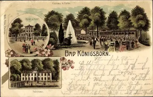Litho Königsborn Unna im Ruhrgebiet, Kurhaus, Hotel, Amtshaus