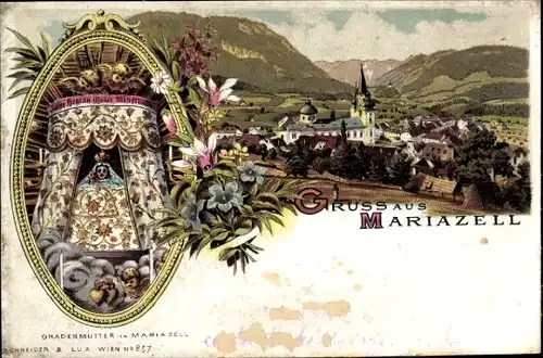 Litho Mariazell Steiermark, Gesamtansicht, Gnadenmutter