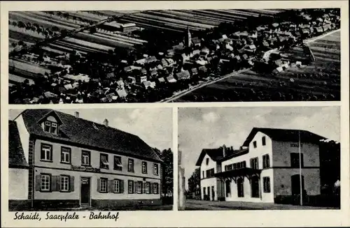 Ak Schaidt Wörth am Rhein in der Pfalz, Bahnhof, Gasthaus