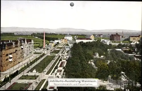 Ak Mannheim in Baden, Jubiläumsausstellung 1907, Ausstellungsgelände, Fesselballon