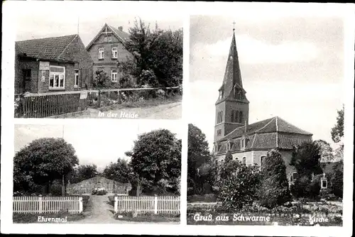 Ak Schwarme in Niedersachsen, In der Heide, Ehrenmal, Kirche