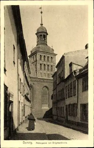 Ak Gdańsk Danzig, Malergasse, Brigittenkirche