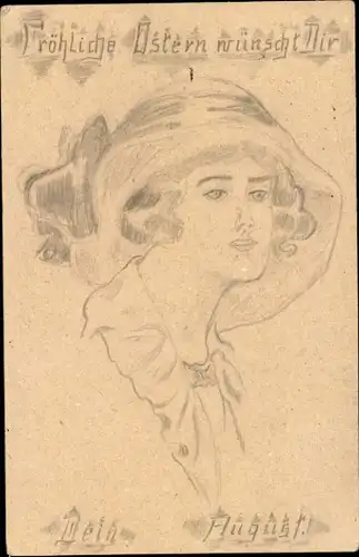Handgemalt Ak Frau, Portrait, Ostern