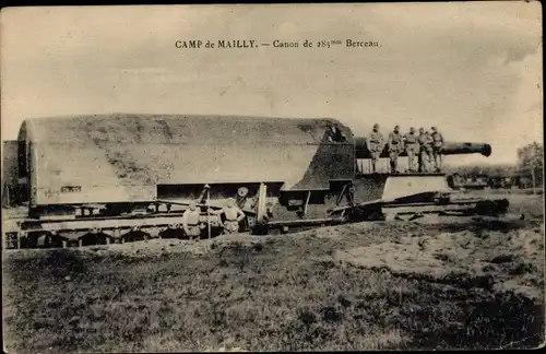 Ak Mailly le Camp Aube, Canon de 285 mm Berceau, Schienengeschütz