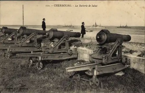 Ak Cherbourg Manche, Geschütze, Kanonen, Kriegsschiffe