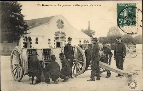 Ak Bourges Cher, Französische Soldaten beim Laden der Kanonen