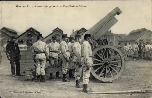 Ak Mans Isere, Französische Soldaten mit Geschütz, Artillerie, I WK