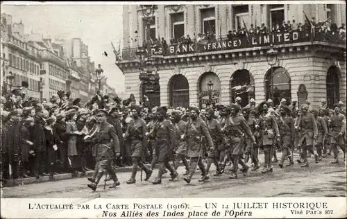 Ak Paris IX., 14.07., Unsere Verbündeten in Indien, Place de l'Opera