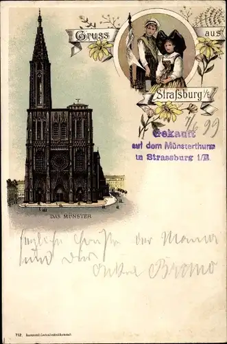 Litho Straßburg Elsass Bas Rhin, Münster, Frauen in Tracht