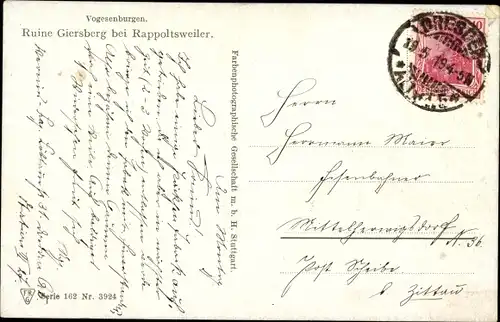 Künstler Ak Ribeauvillé Rappoltsweiler Elsass Haut Rhin, Ruine Giersberg