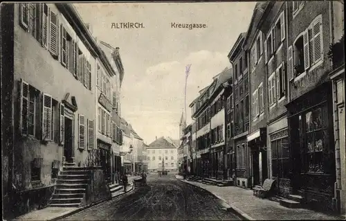 Ak Altkirch Elsass Haut Rhin, Grand' Rue, Kreuzgasse, Geschäfte