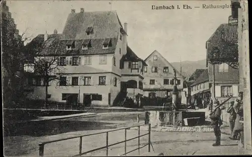 Ak Dambach la Ville Dammbach Elsass Bas Rhin, Rathausplatz