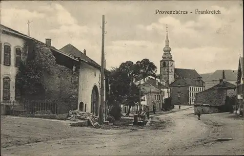 Ak Provenchères et Colroy Vosges, Straßenpartie, Kirche