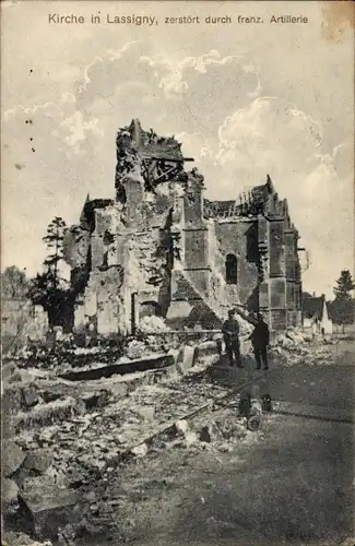 Ak Lassigny Oise, Kirche, Kriegszerstörungen, I. WK