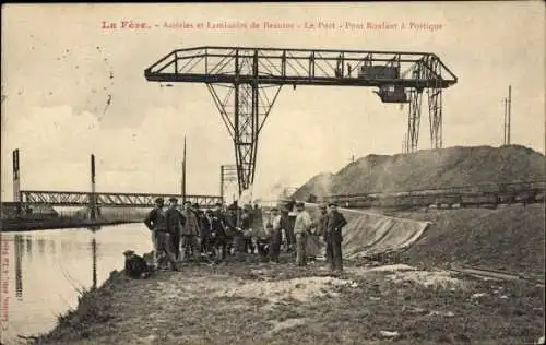 Ak La Fère Aisne, Aciries et Laminoirs de Beautor, Le Port, Pont Roulant a Portique