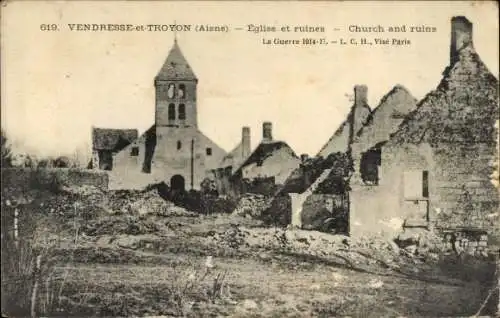 Ak Vendresse-et-Troyon Aisne, Eglise et ruines