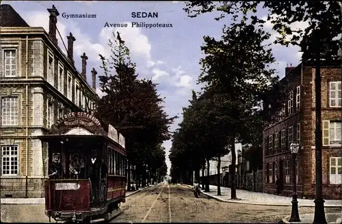 Ak Sedan Ardennes, Avenue Philippoteaux, tramway, Gymnasium