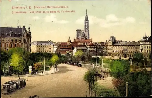 Ak Strasbourg Straßburg Elsass Bas Rhin, Blick vom Universitätsplatz