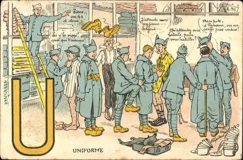 Buchstaben Ak Buchstabe U, französische Soldaten, Uniform, Kleiderkammer