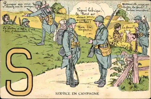 Buchstaben Ak Buchstabe S, französische Soldaten, Felddienst