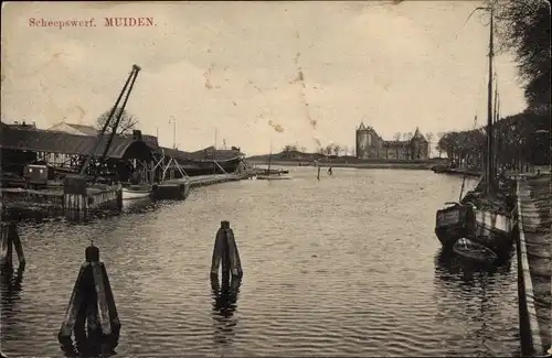 Ak Muiden Nordholland Niederlande, Scheepswerf