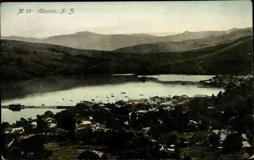 Ak Akaroa Neuseeland, Gesamtansicht