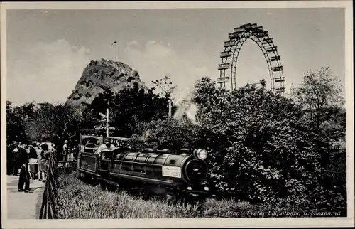 Ak Wien 2. Leopoldstadt, Prater, Liliputbahn, Riesenrad