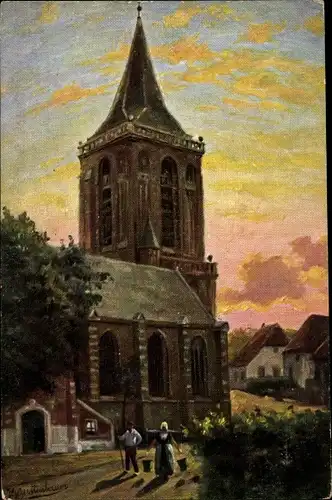 Künstler Ak Gerstenhauer, Johann Georg, niederländisches Dorfmotiv, Kirche