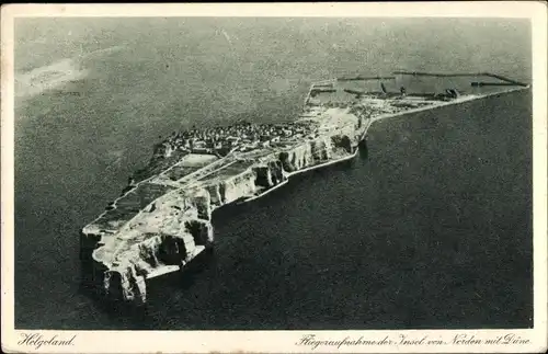 Ak Helgoland, Fliegeraufnahme der Insel von Norden mit Düne