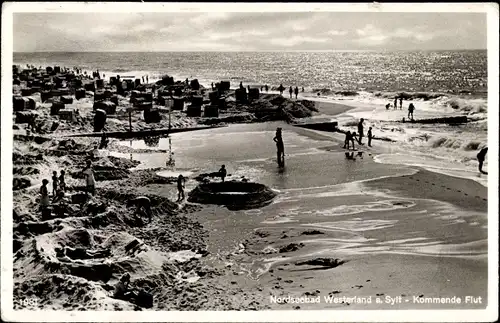 Ak Westerland Insel Sylt, Strand, kommende Flut