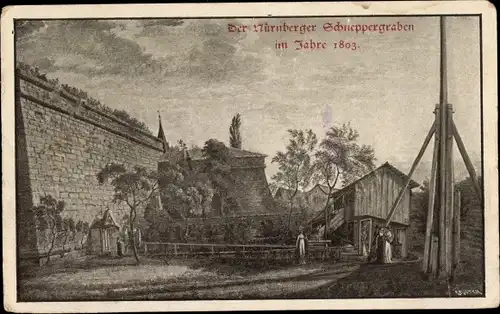 Ak Nürnberg in Mittelfranken, Schneppergraben im Jahre 1803