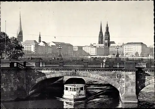 Ak Hamburg Mitte Altstadt, Lombardsbrücke, Innenstadt, Schiff