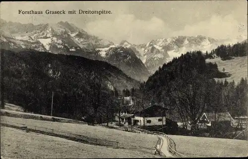 Ak Garmisch Partenkirchen in Oberbayern, Forsthaus Graseck, Dreitorspitze