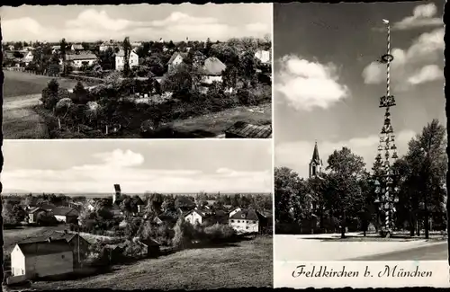 Ak Feldkirchen bei München Oberbayern, Panorama, Maibaum