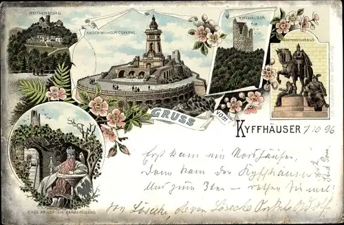 Litho Steinthaleben Kyffhäuserland, Kyffhäuser, Kaiser Wilhelm Denkmal, Barbarossa, Rothenburg