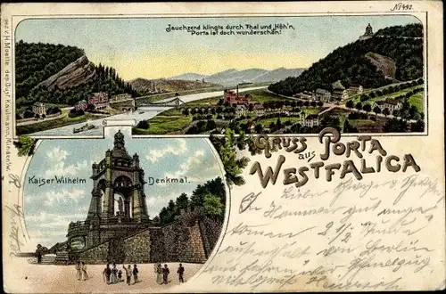 Litho Porta Westfalica in Westfalen, Denkmal Kaiser Wilhelm I., Panorama