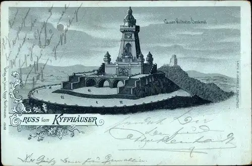 Mondschein Litho Steinthaleben Kyffhäuserland in Thüringen, Kyffhäuser, Kaiser Wilhelm Denkmal