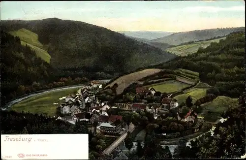 Ak Treseburg Thale im Harz, Hotel Weißer Hirsch, Bodetal, Panorama