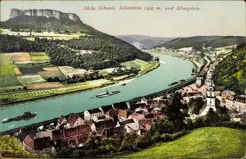 Ak Königstein an der Elbe Sächsische Schweiz, Panorama, Lilienstein