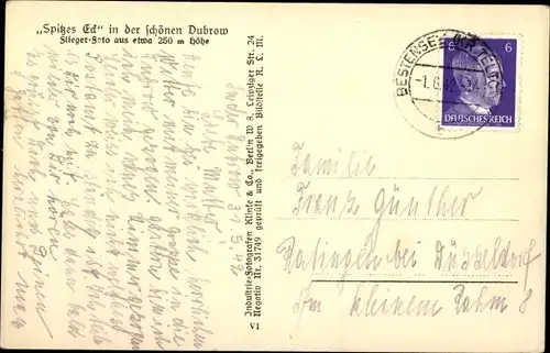 Ak Prieros Heidesee in der Mark, Spitzes Eck in der Dubrow, Fliegeraufnahme Klinke 9685