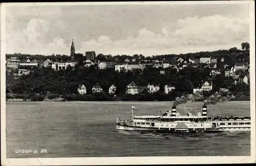 Ak Urbar am Rhein bei Koblenz, Teilansicht, Dampfschiff