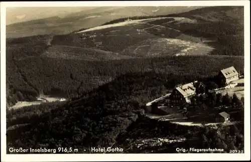 Ak Botterode Thüringen, Luftaufnahme vom Großen Inselsberg und dem Hotel Gotha