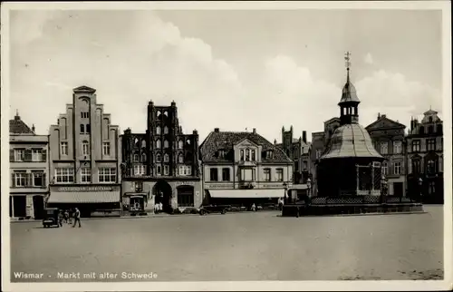 Ak Wismar in Mecklenburg, Markt, Alter Schwede, Wasserkunst