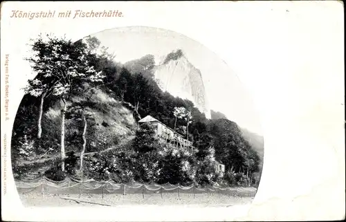 Ak Stubbenkammer Sassnitz auf Rügen, Königstuhl mit Fischerhütte