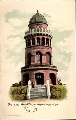 Ak Bergen Insel Rügen, Arndtturm auf dem Rugard