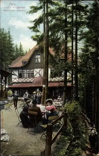 Ak Wernigerode am Harz, Hotel Wasserfall, Steinerne Renne, Terrasse