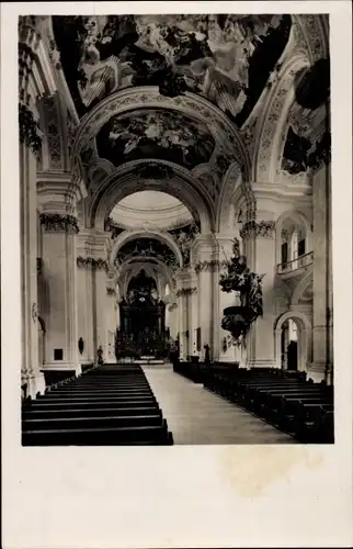 Ak Weingarten in Württemberg, Benediktiner Klosterkirche, Mittelschiff nach Osten
